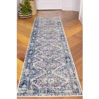 Kukoon Runner Rug Navy Blue Grey Geometric Medallion Long Hallway Rugs | Size: 60 cm x 240 cm