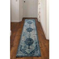 Kukoon Runner Rug Navy Blue Traditional Medallion Bordered Long Hallway Rugs | Size: 60 cm x 240 cm