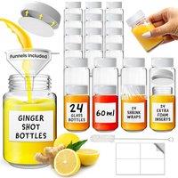 volila Glass Juice Bottles for Heath Shots, 60ml Juice On-The-Go White Lid in Clear | Size: 24 Pack