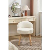 Living and Home White Teddy Fleece Dressing Table Stool with Solid Wood Legs