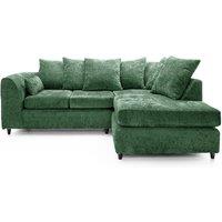 Furnishings For Less UK Monaco Chenille Fabric 3 to 4 Seater L Shaped Corner Sofa Right Hand Facing in Green