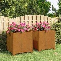 Berkfield Home Planters with Legs 2 pcs Rusty 42x40x43 cm Corten Steel in Brown | Size: 42 x 40 x 43 cm