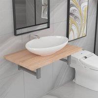 Berkfield Home Two Piece Bathroom Furniture Set Ceramic Oak in Brown