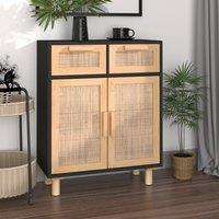Berkfield Home Sideboard Black 60x30x75 cm Solid Wood Pine & Natural Rattan | Size: 60 x 30 x 75 cm