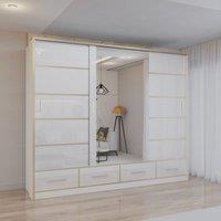 Sliding Wardrobes 4U Modern High Gloss Sliding Wardrobe with LED Light 253cm x 220cm in White | Size: 253 cm x 220 cm