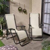 OHS 2 Pack Garden Zero Gravity Patio Sun Chair Set Folding Lounger in Cream
