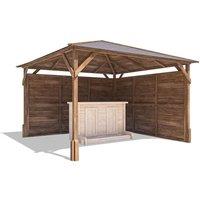 Dunster House Garden Bar Gazebo Heavy Duty with Log Bar 3m x 3m - Utopia in Brown