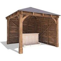 Dunster House Garden Bar Gazebo Heavy Duty with Log Bar 3m x 3m - Leviathan in Brown