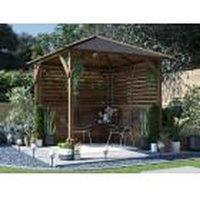 Dunster House Wooden Gazebo with Louvre Wall & Shingles 2m x 2m - Utopia 200 in Brown