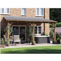 Dunster House Lean To Wooden Gazebo Canopy with Shingles 5m x 3m - Leviathan in Brown