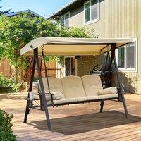 OUTSUNNY 3 Seat Garden Swing Chair Patio Steel Swing Bench w/ Cup Trays in Beige