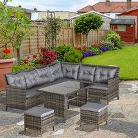 OUTSUNNY 6 Pieces Sofa Set Furniture Rattan Cushion Seat Wicker Black Garden in Grey