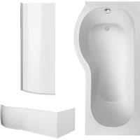 Balterley 1700 mm Left Hand P Shape Square Shower Bath Screen Front Panel White