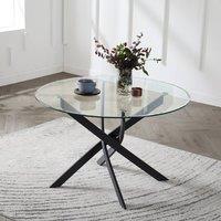 Home Detail Leon Round Glass Dining Table with Black Legs | Size: 100 cm