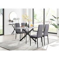 FurnitureboxUK Leonardo White Glass Marble Effect Black Leg Table & 4 Velvet Milan Black Leg Chairs in Grey