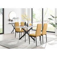 FurnitureboxUK Leonardo White Glass Marble Effect Black Leg Table & 4 Velvet Milan Black Leg Chairs in Mustard