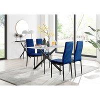 FurnitureboxUK Leonardo White Glass Marble Effect Black Leg Table & 4 Velvet Milan Black Leg Chairs in Navy