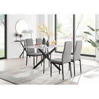 FurnitureboxUK Leonardo White Glass Marble Effect Black Leg Table & 4 Milan Black Leg Chairs in Grey