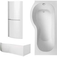 Balterley P Shape 1700x850 Left Hand Shower Bath Set - Panel, Screen in White