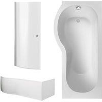 Balterley P Shape 1700x850 Left Hand Shower Bath Set - Panel, Screen with Knob in White