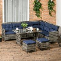 OUTSUNNY 6 Pieces Sofa Set Furniture Rattan Cushion Seat Wicker Black Garden in Dark Blue