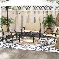 OUTSUNNY 4pcs Patio Furniture Set Garden Sofa Glass Top Coffee Table in Beige