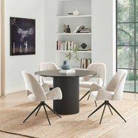 FurnitureboxUK Penrose Black Round Dining Table & 4 Layla Fabric Swivel Chairs
