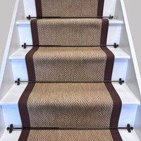 RainbowHome Herringbone New England Beige Stair Runner with 100% Mocha Cotton Border | Size: 65 cm x 700 cm