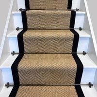 RainbowHome Herringbone New England Beige Stair Runner with 100% Black Cotton Border | Size: 50 cm x 700 cm