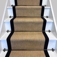 RainbowHome Herringbone New England Beige Stair Runner with 100% Black Cotton Border | Size: 65 cm x 700 cm