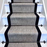 RainbowHome Herringbone New England Grey Stair Runner with 100% Black Cotton Border | Size: 65 cm x 700 cm