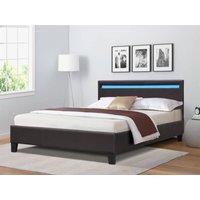 Comfy Living Ltd Modern Faux Leather Bedframe With LED Strip in Black | Size: Single