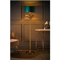 ValueLights Christina Velvet with Gold Inner Drum Shade Gold Palm Leaf Floor Lamp with Bulb in Bottle Green