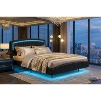 Harmin Sleek LED Upholstered Floating Design Faux Leather Double Bed Frame in Black