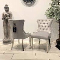 HOME LUXE INTERIOR Aydin Silver Velvet Dining Chairs Chrome Legs Ring Knocker Pair