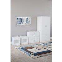 Home Discount Riano 4 Piece Bedroom Set - 1 Drawer Bedside, 4 Drawer Chest, Wardrobe in White