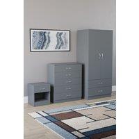 Home Discount Vida Designs Riano 3 Piece Bedroom Set with 5 Drawer Chest & Wardrobe in Grey