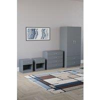 Home Discount Riano 4 Piece Bedroom Set - 1 Drawer Bedside, 4 Drawer Chest, Wardrobe in Grey
