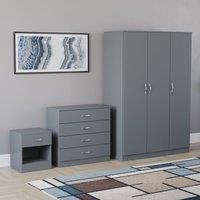 Home Discount Vida Designs Riano 3Pc Bedroom Set - 4 Drawer Chest, 3 Door Wardrobe in Grey