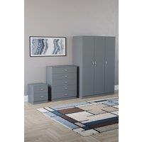 Home Discount Riano 3Pc Bedroom Set - 2 Drawer Bedside, 5 Drawer Chest & Wardrobe in Grey