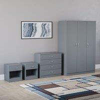 Home Discount Riano 4Pc Bedroom Set 4 Drawer Chest 3 Door Wardrobe Storage Furniture in Grey