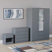 Home Discount Vida Designs 3Pc Bedroom Set 1Bedside, 4 Drawer Chest, Mirror Wardrobe in Grey