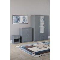 Home Discount Vida Designs 3Pc Bedroom Set 1Bedside, 5 Drawer Chest, Mirror Wardrobe in Grey