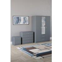 Home Discount Vida Designs 3Pc Bedroom Set 2Bedside, 4 Drawer Chest, Mirror Wardrobe in Grey