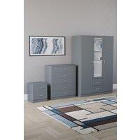 Home Discount Vida Designs 3Pc Bedroom Set 2Bedside, 5 Drawer Chest, Mirror Wardrobe in Grey