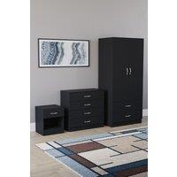 Home Discount Vida Designs Riano 3 Piece Bedroom Set with 4 Drawer Chest & Wardrobe in Black