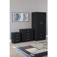 Home Discount Vida Designs Riano 3Pc Bedroom Set - 3 Drawer Bedside & 4 Drawer Chest in Black