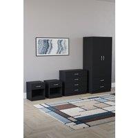 Home Discount Riano 4 Piece Bedroom Set - 1 Drawer Bedside, 4 Drawer Chest, Wardrobe in Black