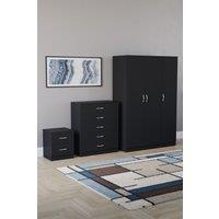 Home Discount Riano 3Pc Bedroom Set - 2 Drawer Bedside, 5 Drawer Chest & Wardrobe in Black