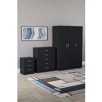 Home Discount Riano 3Pc Bedroom Set - 3 Drawer Bedside, 5 Drawer Chest & Wardrobe in Black